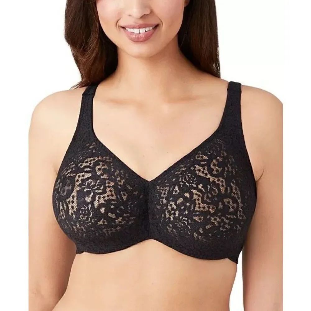 Wacoal NWT Halo Lace Full Figure Underwire Bra Black sz 32D